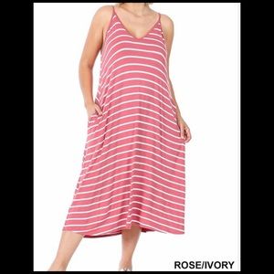 Curvy V-Neck Cami Stripe Dress
